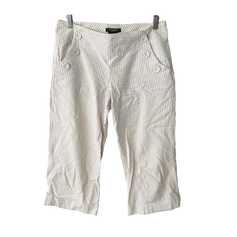 SANDRO SPORTSWEAR Striped Cotton Capri Pants Sz 8